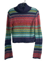 Rocket Candy Vintage Rainbow Striped Beaded Turtleneck Cropped Sweater Large Photo 0