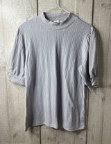 Maurices Womens Ribbed Puff Short Sleeve Light Gray Top Blouse Size Large Photo 0
