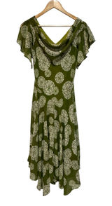 Robbie Bee Vintage Green Medallion Cowl Neck Handkerchief Dress Size 6 Fairycore Photo 0