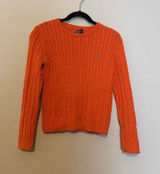 Vintage Ralph Lauren Cable Knit Sweater Orange‎ Crew Neck Size Medium Petite Photo 0