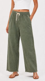 Aerie Women's Soft Landing Trouser Olive Green Size L Wide Leg Drawstring Photo 0