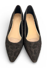 Carolyn Tucker Women Black Leopard Sparkle‎ Pointed Toe Low Block Heels Shoes 6 Photo 0