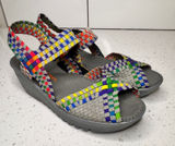 Bernie Mev Fame Woven Rainbow Silver Wedge Sandals Womens 39 or 8 Platform‎ Photo 0