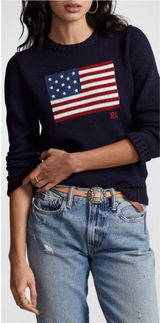 Polo Ralph Lauren American Flag Cotton Crewneck Sweater Navy S Preppy Americana Photo 0