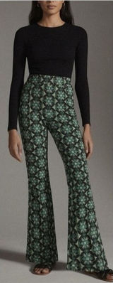Anthropologie Maeve Size Large Flared Pants Sabine Knit Kick Flare Retro Funky Photo 0