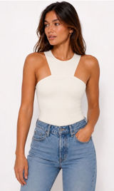 Abercrombie & Fitch White Bodysuit Soft A&F Cutout High Neck Racerback Medium Photo 0