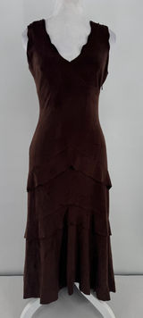Bebe Vintage Y2K Brown Faux Suede Maxi Dress XS Tiered Ruffle Bodycon Made USA Photo 0