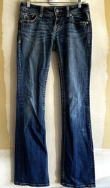 Miss Me Bootcut Jeans Rhinestone Embroidered Logo Medium Wash Western Blue 28x34 Photo 0