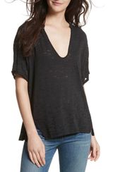 We The Free Free People Maddie Burnout Tee Black V-Neck Short Sleeve M Photo 0