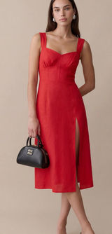Few Moda Cassia Linen Midi Dress in Red size 8 $173 Photo 0