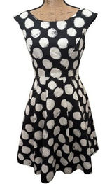 Eliza J Polka Dot Fit Flare Dress Sleeveless Black‎ White Retro Pinup Size 4 Photo 0