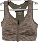 Avia Women's Beige Padded Razorback Front Zip Sports Bra Size L Photo 0
