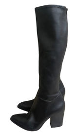 Marc Fisher mlanata LTD Black FAUX Leather Pointed Toe Block Heel Knee Boots 9M Photo 0