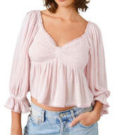 Free People Britney Smocked Floral Cropped Top in Pink Sz S Photo 0