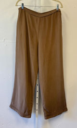 Vintage Soft Surroundings Brown 100% Silk Wide Leg Pants Pintuck Hem Size Large Photo 0