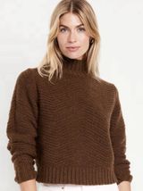 NWT Old Navy Wool Alpaca Blend Brown Chunky Knit Crop Mock Neck Sweater Large Photo 0
