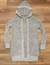 Aerie Womens Open Knit Hooded Cardigan Sweater Marled Grey Longline Size M Photo 0