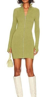 Song of Style Olive Green Knit Mini Dress Long Sleeve Full Zip‎ Up Sz S Photo 0