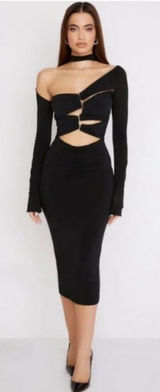 House Of CB Aline Black Jersey Cut Out Midi Dress XS Photo 0