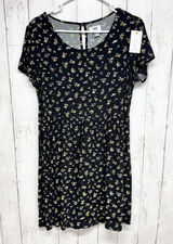 Old‎ Navy Dress Women Size Medium Black Dainty Floral Short Sleeve T-Shirt Mini Photo 0
