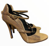 Rebecca Minkoff Penny Heels Mary Janes Scalloped Croc Embossed Gold 6.5 Photo 0