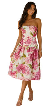 Tessuto Pink Floral Strapless Fit & Flare Dress Size 8 Wedding Guest Dress Photo 0