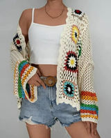 Womens Boho Granny Square Rainbow Crochet Festival Open Knit Cardigan Size S‎ Photo 0
