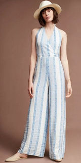 Anthropologie Line‎ & Dot Bandana Halter Jumpsuit Blue Boho Spring Resort Photo 0