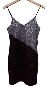 Express Sequin Mini Dress Women Sz S Black‎ Silver Sleeveless Bodycon Formal Photo 0