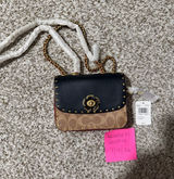 Coach Black and Brown Signature Chain Crossbody Bag Photo 0