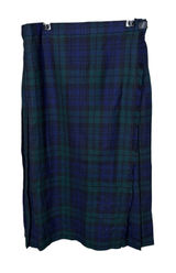 Pure New Wool Black Watch Tartan Plaid Wrap Skirt Navy Green Leather Buckle Photo 0