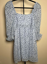 Francesca's Light Blue Floral Square Neck Puff Sleeve Mini Dress Size Medium NWT Photo 0