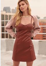 2/$30 A new day faux leather brown leather dress with bodice size small Photo 0