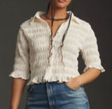 Anthropologie Maeve Smocked Button-Front Top Vanilla White Medium Photo 0