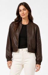 Haute Monde Dark Brown Faux Leather Cropped Bomber Jacket Women’s M Photo 0