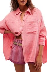 Free People Cardiff Cotton Gauze Button-up Shirt In Pinky Promise Photo 0