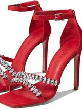 Schutz Red Embellished High Heels Strappy Square Toe Size 7.5 Women's Photo 0