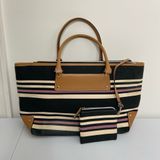Victoria’s‎ Secret purple cream black striped zip shoulder bag with coin purse Photo 0