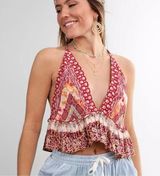 Free People Brighter Than Sunshine Cropped Ruffled Racerback Triangle Top Size M Photo 0