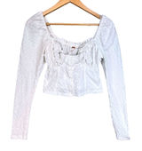 Free People White Textured Button Front Milkmaid Long Sleeve Cropped Top Small‎ Photo 0