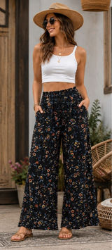 Lived To Be Spoiled Pants Womens M Black Floral Wide Leg Smocked Tassel Boho Photo 0