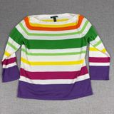 Lauren Ralph Lauren T-Shirt Womens XL Multicolor Boat Neck 3/4 Sleeve Striped Photo 0