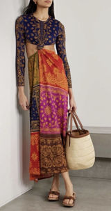 Farm Rio Bandana Dream Knotted Cutout Printed Jersey Maxi Dress Size Large Photo 0