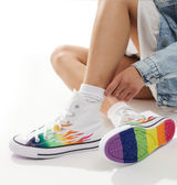 CONVERSE Chuck Taylor all star hi top rainbow flames shoes sneakers sz 8 new Photo 0