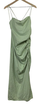 Zara Women Linen Blend L Maxi Dress Ruched Side Slit Bodycon Strappy Sleeveless Photo 0