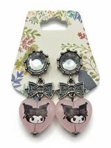 Sanrio Kuromi Heart Bow Drop Dangle Earrings Rhinestone‎ Gothic Kawaii Y2K Photo 0
