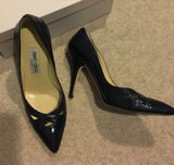 Jimmy Choo Navy Blue Snakeskin & Leather Pointed-Toe Pumps – Size 37.5 Photo 0