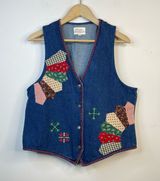 Susan Bristol Vintage Patchwork Embroidered Denim Boho Western Country Vest M Photo 0