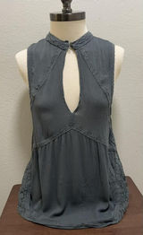 American Eagle XL Dark Green Lace Keyhole Sleeveless Blouse Photo 0