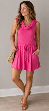 Alo Yoga Bamboo Hooded Sleeveless Tunic Dress Pink Cowl Neck‎ Small Photo 0